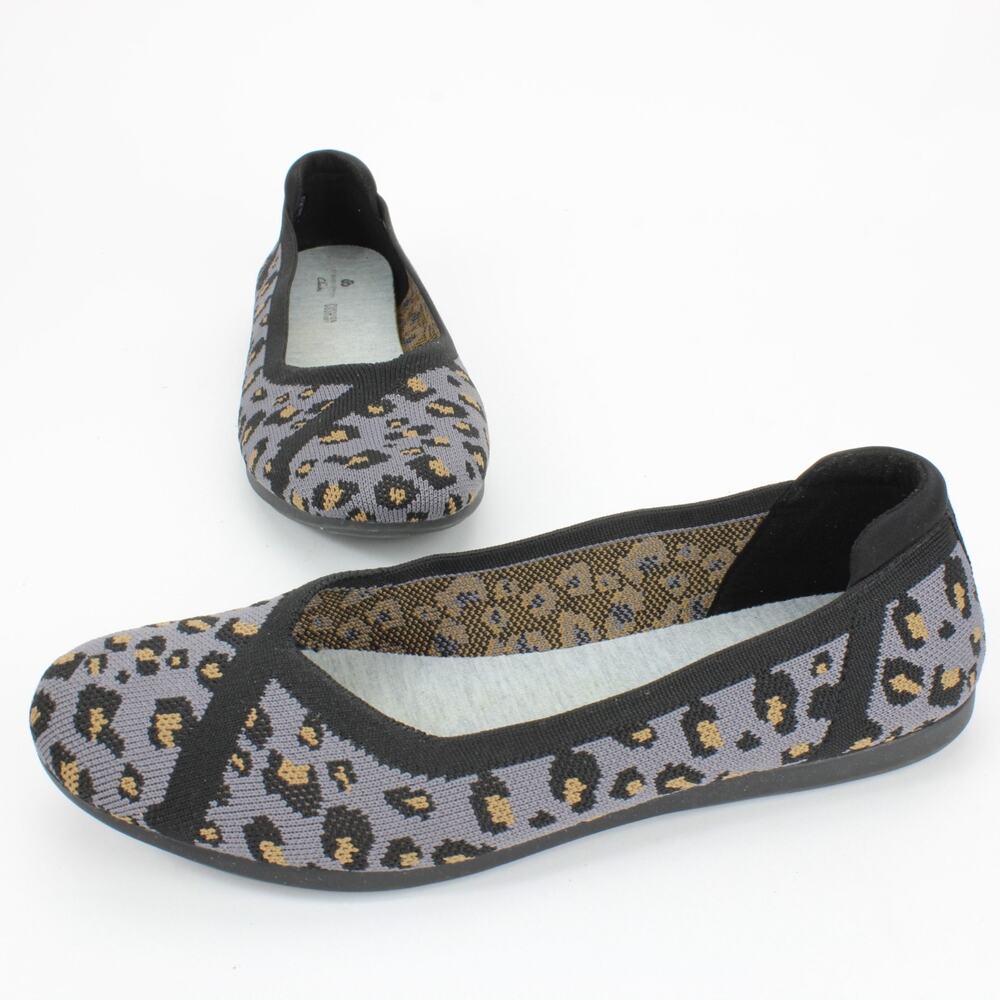 Clarks Cloud Steppers Leopard Print Purple Black Cushion Comfort Slip On 8.5 M